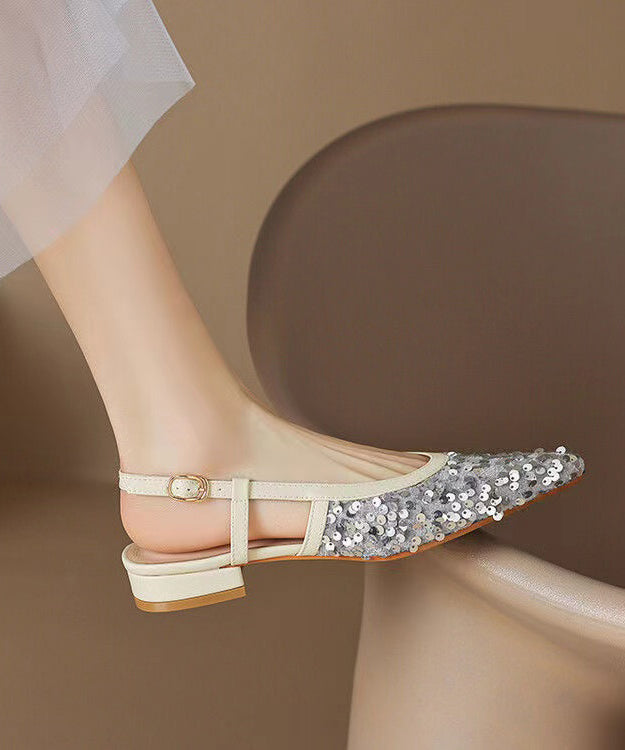 Silver Pointed Toe Hollow Out Sequins Sandals
