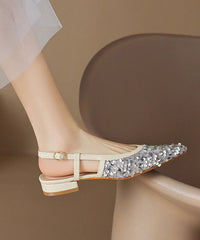 Silver Pointed Toe Hollow Out Sequins Sandals