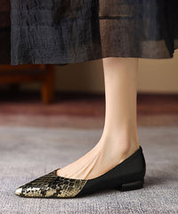 Black Flat Shoes For Sheepskin Beautiful Splicing Pointed Toe