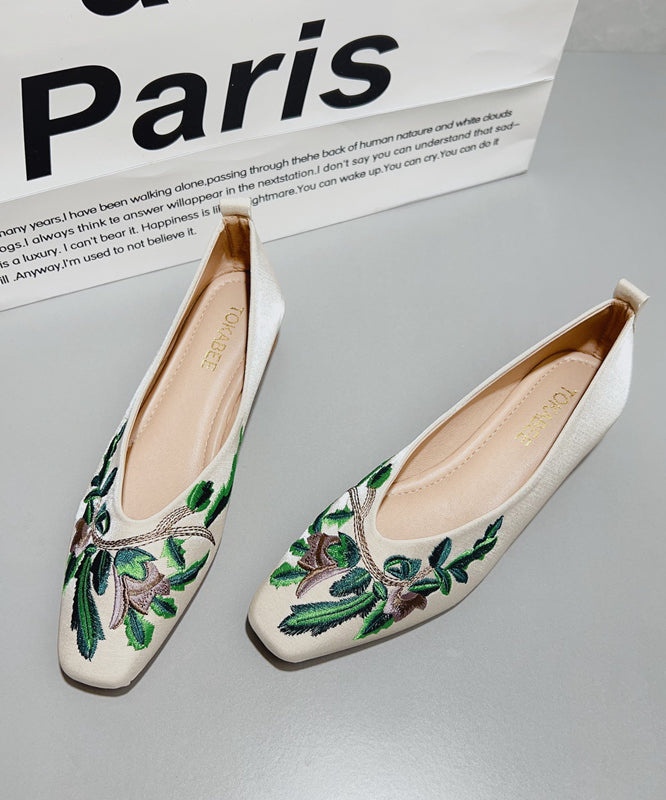 Green Satin Embroidered Flat Feet Shoes