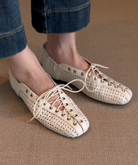 White Cowhide Leather Stylish Splicing Flat Feet Shoes Cross Strap