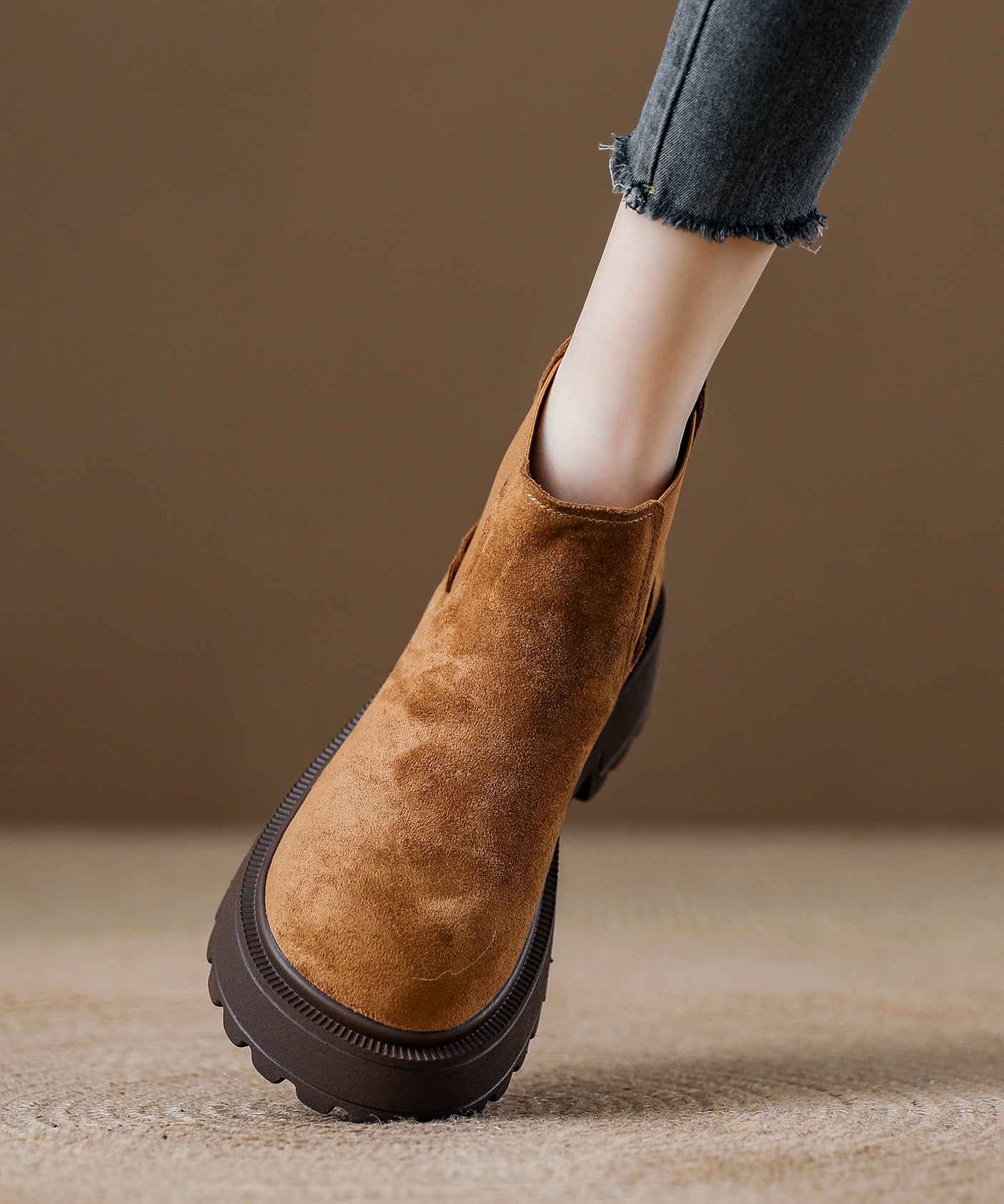 Elegant Splicing Comfy Platform Boots Coffee Suede