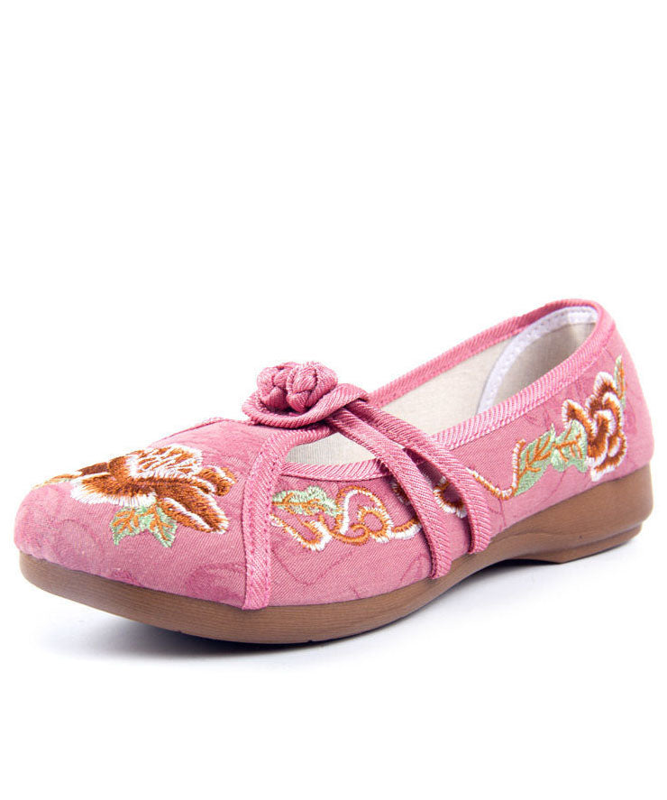 Vintage Embroideried Flat Shoes For Grey Cotton Fabric Button