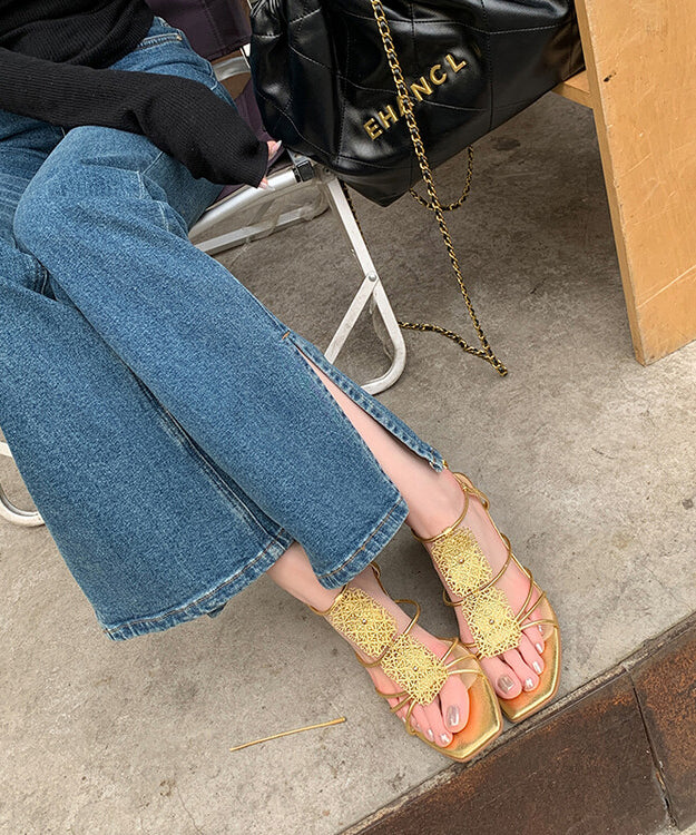 Gold Sandals High Heel Faux Leather Splicing Peep Toe