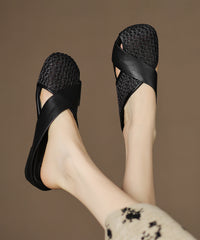 Brown Sheepskin Splicing Breathable Mesh Slide Sandals