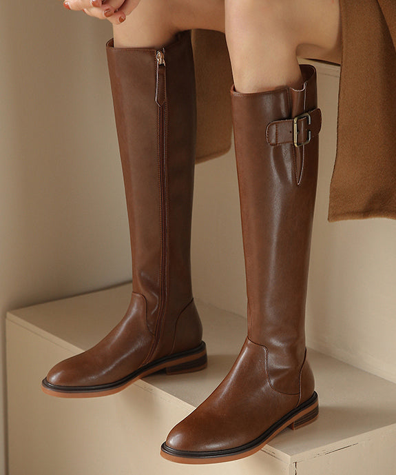 Brown Splicing Chunky Knee Boots