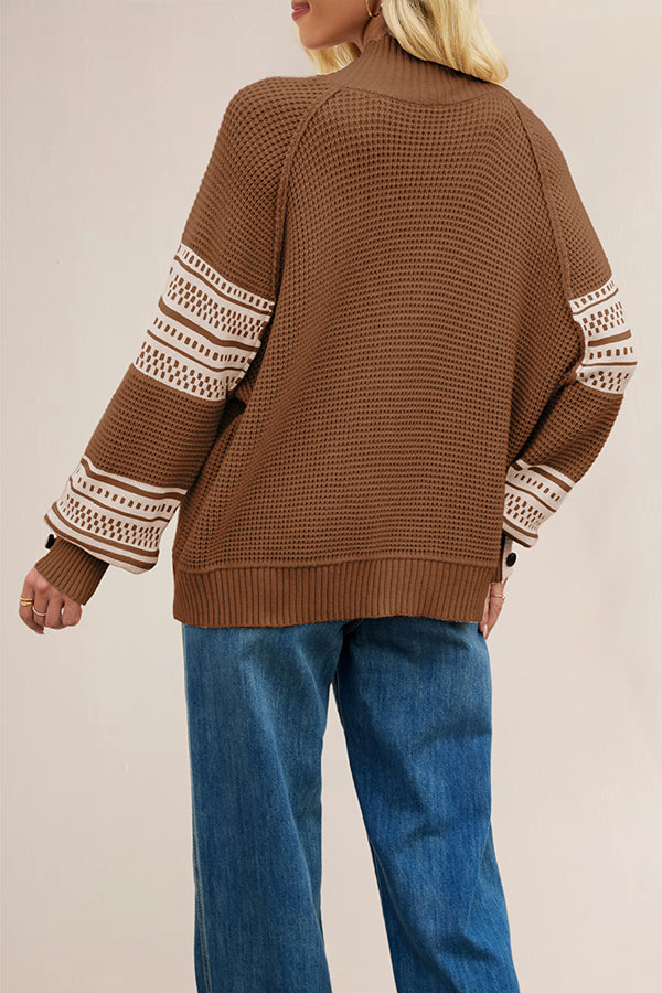 Color-blocked Loose Long-sleeved Knit Sweater