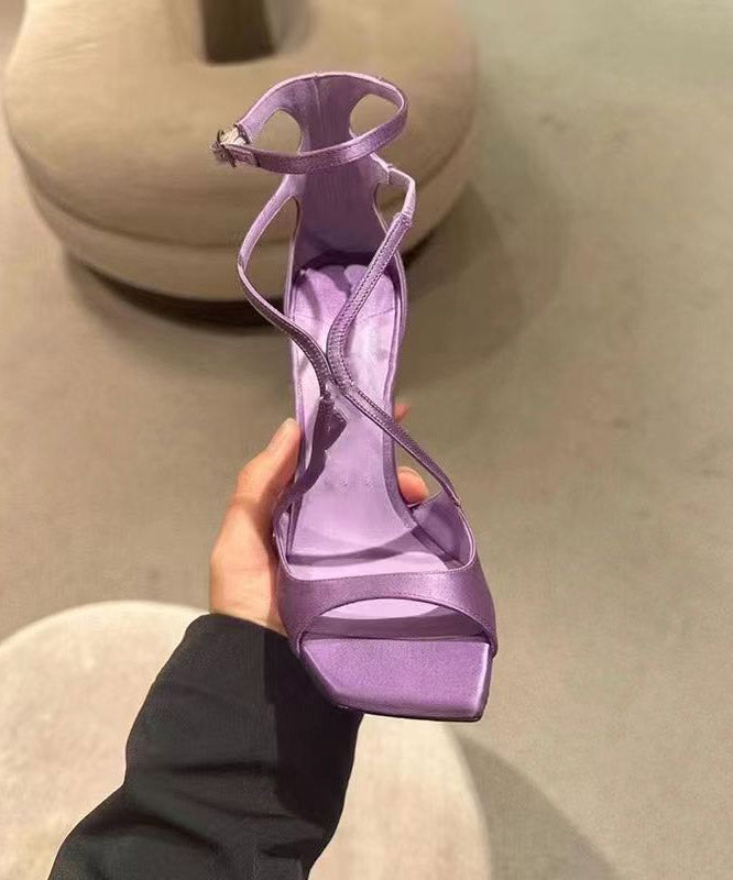 Purple Splicing Satin Stiletto Sandals Peep Toe