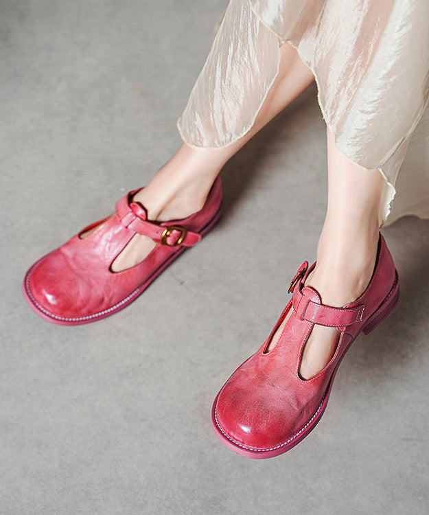 Handmade Splicing Flat Feet Shoes Pink Horsehide Leather