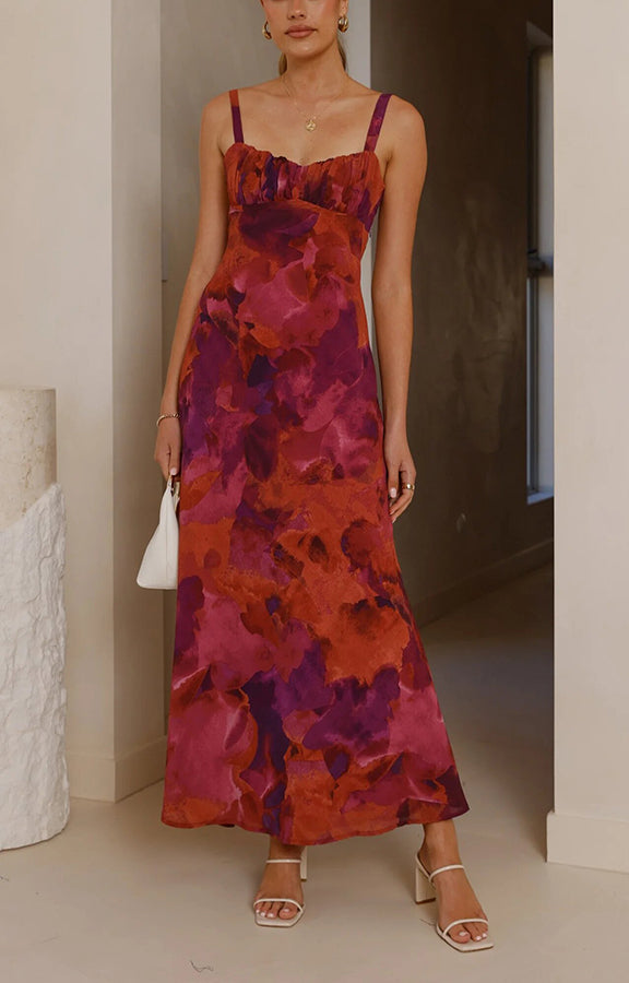 Tie-dye Backless Suspender Holiday Maxi Dress