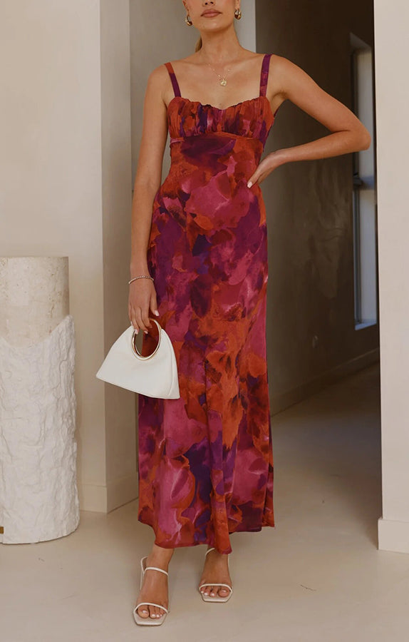 Tie-dye Backless Suspender Holiday Maxi Dress