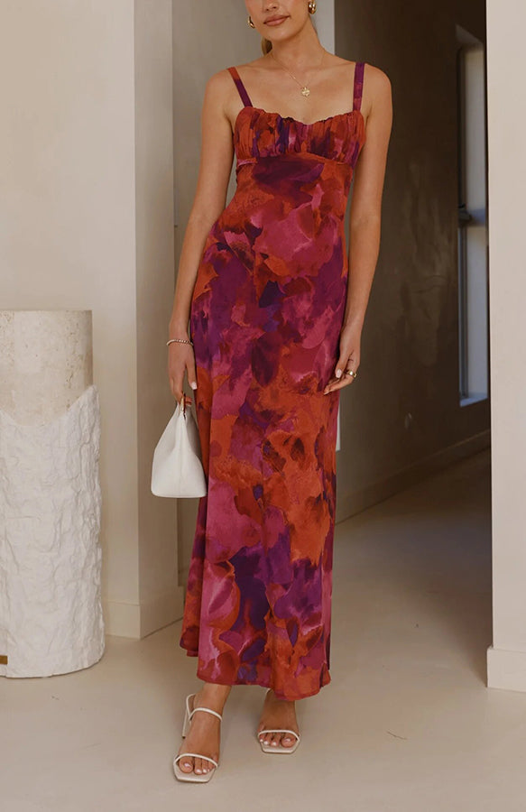 Tie-dye Backless Suspender Holiday Maxi Dress