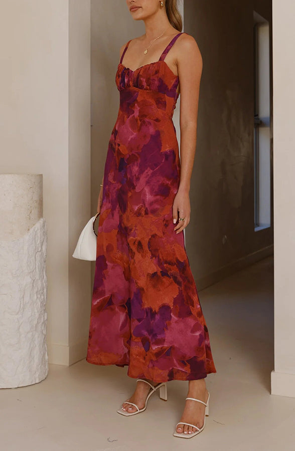 Tie-dye Backless Suspender Holiday Maxi Dress
