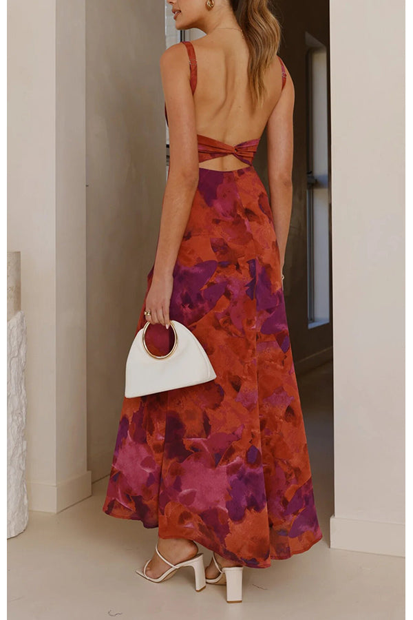 Tie-dye Backless Suspender Holiday Maxi Dress