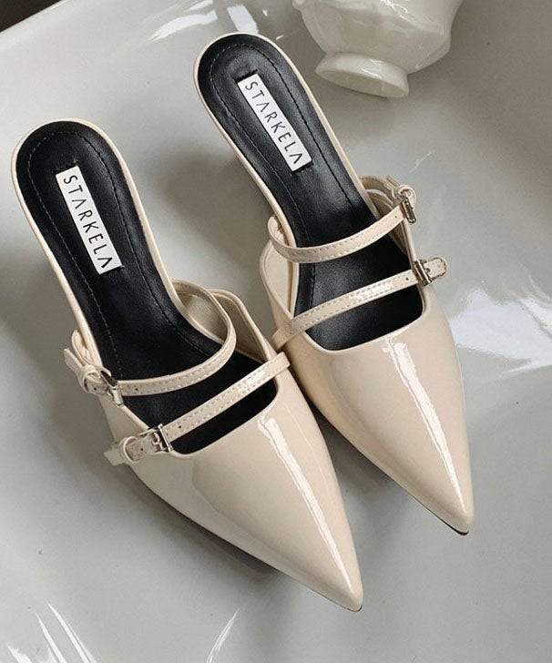 Black Wedge Heel Pointed Toe Slide Sandals