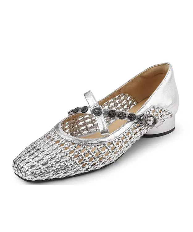 Splicing Chunky Shoes Black Faux Leather Hollow Out