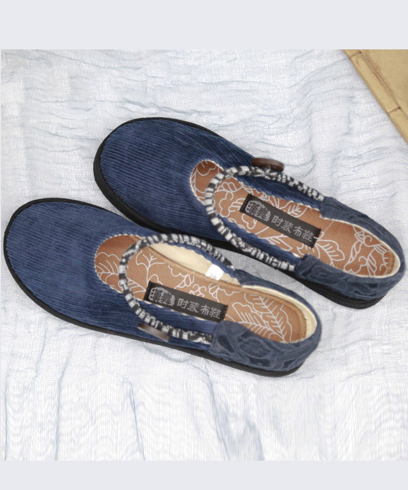 Green Flat Feet Shoes Cotton Fabric Elegant Buckle Strap Flat Shoes