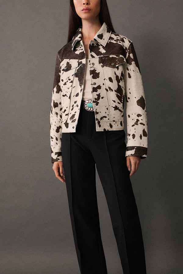 Irregular Cow Pattern Lapel Short Jacket