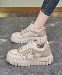 Beige Khaki Lace Up Splicing Platform Flat Feet Shoes