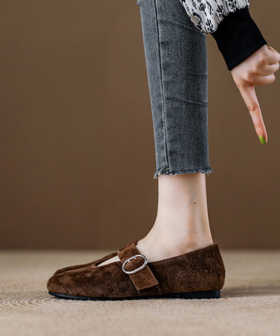 Red Suede Buckle Strap Splicing Loafer Shoes