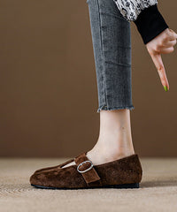 Red Suede Buckle Strap Splicing Loafer Shoes