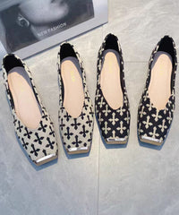 Beige Print Flat Feet Shoes Cotton Fabric New