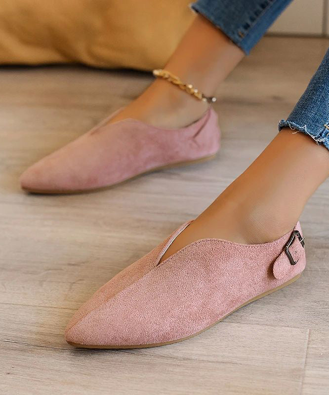 Suede Khaki Splicing Flat Shoes For Pointed Toe