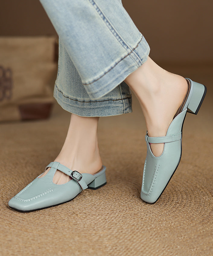 Comfy Splicing Chunky Blue Sheepskin Slide Sandals