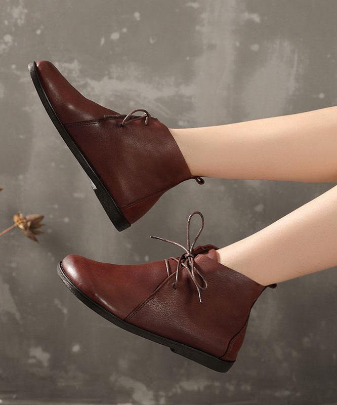 Casual Cross Strap Boots Black Cowhide Leather Ankle boots