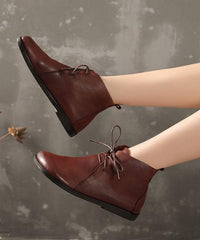 Casual Cross Strap Boots Black Cowhide Leather Ankle boots