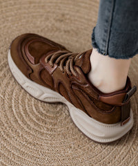 Brown Comfy Lace Up Splicing Platform Flats