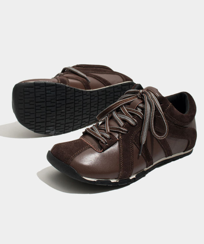 Coffee Cowhide Leather Comfy Splicing Lace Up Flat Shoes