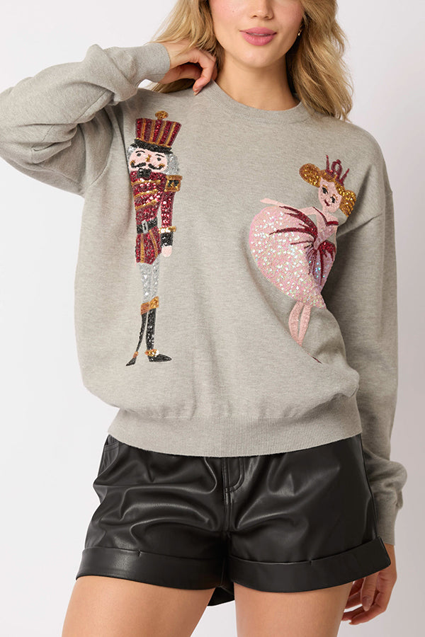 Christmas Soldier Sequined Casual Sweatshirt