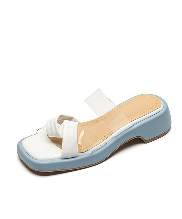 Yellow Chunky Heel Peep Toe Slide Sandals