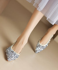 Silver Pointed Toe Hollow Out Sequins Sandals