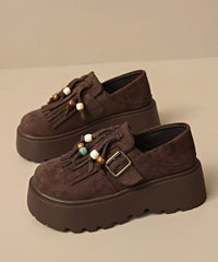 Stylish Brown Tassel Splicing Platform Flats