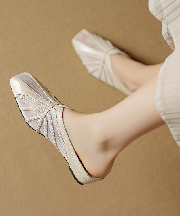 Black Wedge Sheepskin Art Splicing Tulle Slide Sandals