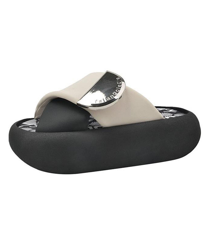 Pink Green Platform Faux Leather Splicing Slide Sandals