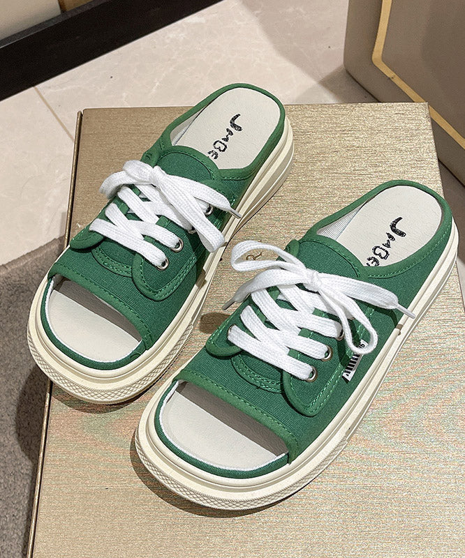 Stylish Green Lace up Canvas Slide Sandals