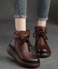 Lace Up Zippered Splicing Platform Boots Black Cowhide Leather