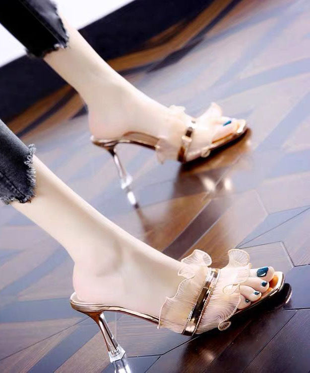 Black Ruffles Tulle High Heel Slippers Peep Toe Stiletto Sandals