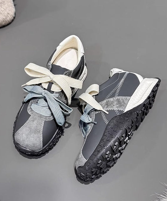 Casual Comfy Navy Lace Up Splicing Platform Shoes