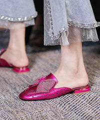 Rose Bow Zircon Splicing Hollow Out Slide Sandals