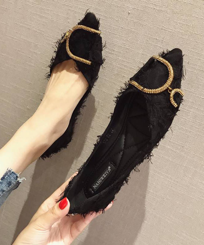 Zircon Splicing Pointed Toe Flat Shoes Purple Cotton Fabric