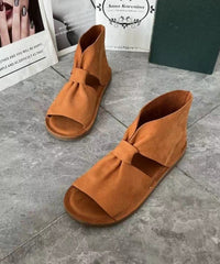 Orange Cowhide Leather Sandals Hollow Out Peep Toe