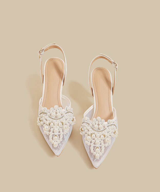 Beige Lace Breathable Nail Bead Splicing High Heels Sandals