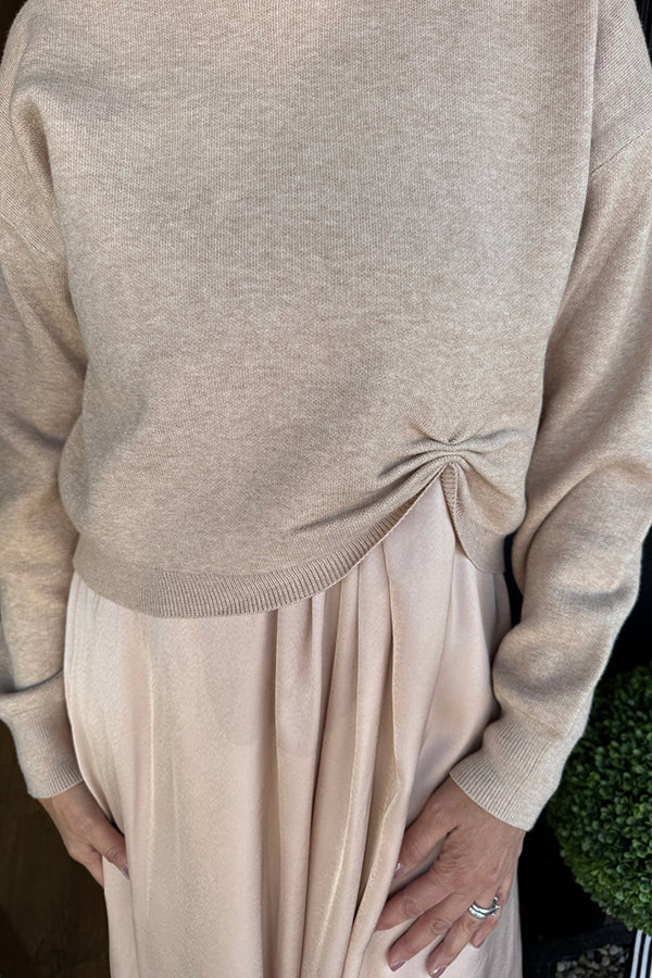 Practical Knit Ruched Sweater and Satin Stretch Tank Midi Dress Two-piece Set
