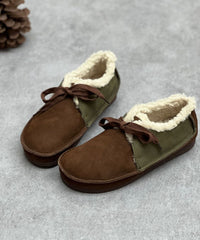 Coffee Flat Shoes For Lace Up Fuzzy Wool Lined Flat Shoes For Women