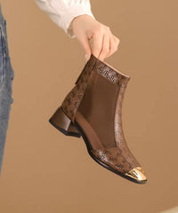 Summer Coffee Tulle Splicing Chunky Heel Sandals Boots