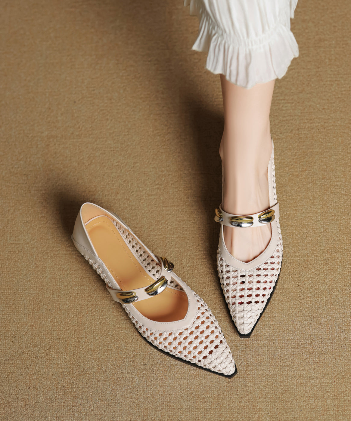 Stylish Splicing Flat Shoes Silver Cowhide Leather Hollow Out